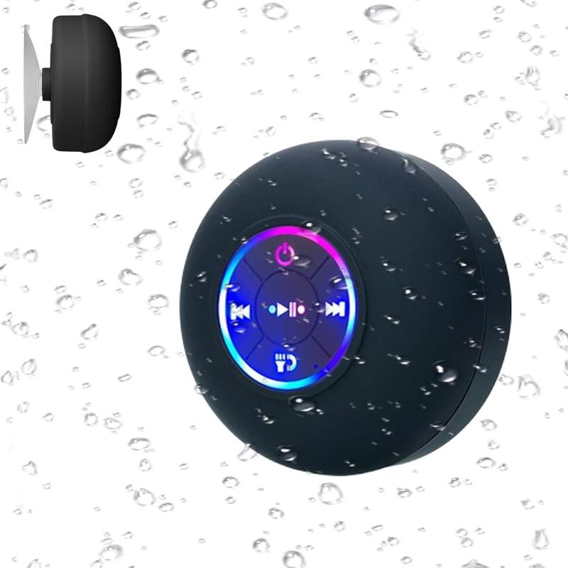 Bluetooth Shower Speaker, Portable Bluetooth Speakers, IPx4 Waterproof Wireless Speaker with LED Light, Floating, True Wireless Stereo for Kayak, Beach, Gifts for unisex -Black