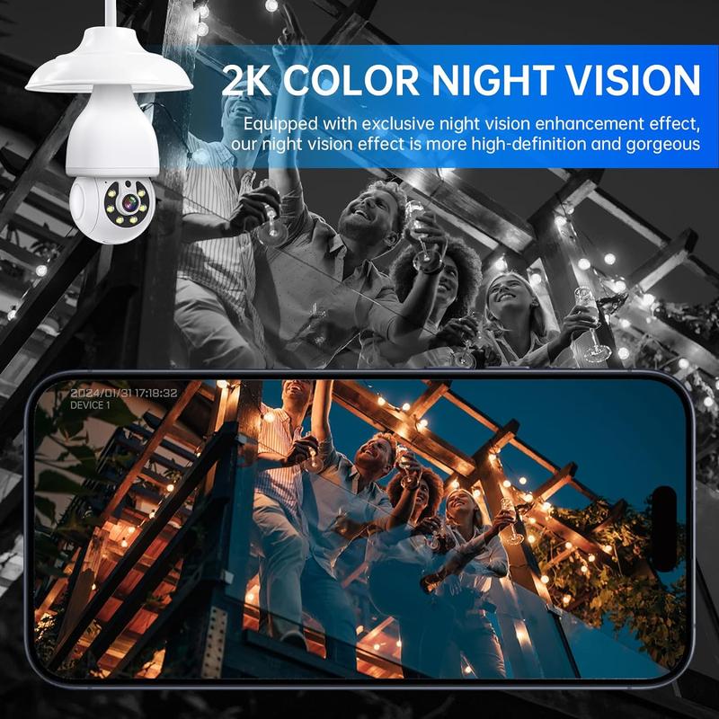 5pcs Bulb Security Camera 5G&2.4G WiFi Wireless Outdoor Indoor, 360° Bulb Camera Home Security Outdoor Indoor, Motion Detection and Alert, Two-Way Talk, Color Night Vision