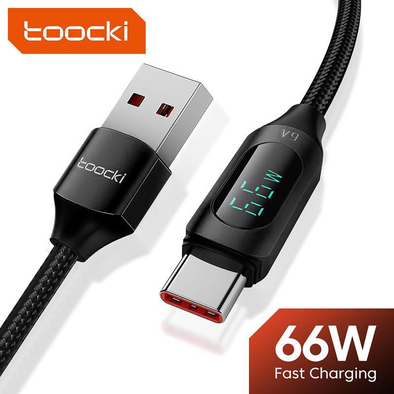 Toocki 6A 66W USB Type C Cable, 2 Pack Black LED Digital Display Fast Charging Cable 480Mbps Transmission Cord for Samsung Huawei Xiaomi Mobile Phone USB-C Fast usb cable usb-c charger