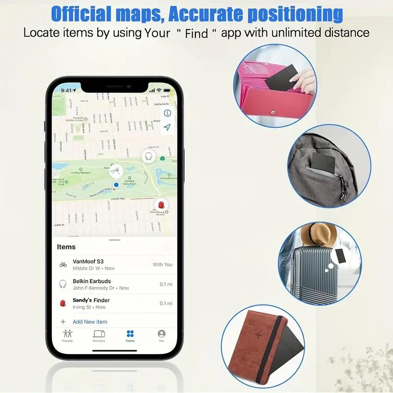 Wallet Tracker Card, Wireless Charging Wallet Finder. Works with Apple Find My (iOS Only), Item Tracker for Wallet, Luggage Tags, Phone, Passports and More, Waterproof