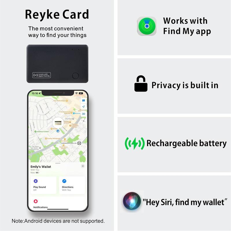 Wallet Tracker Card, Wireless Charging Wallet Finder. Works with Apple Find My (iOS Only), Item Tracker for Wallet, Luggage Tags, Phone, Passports and More, Waterproof