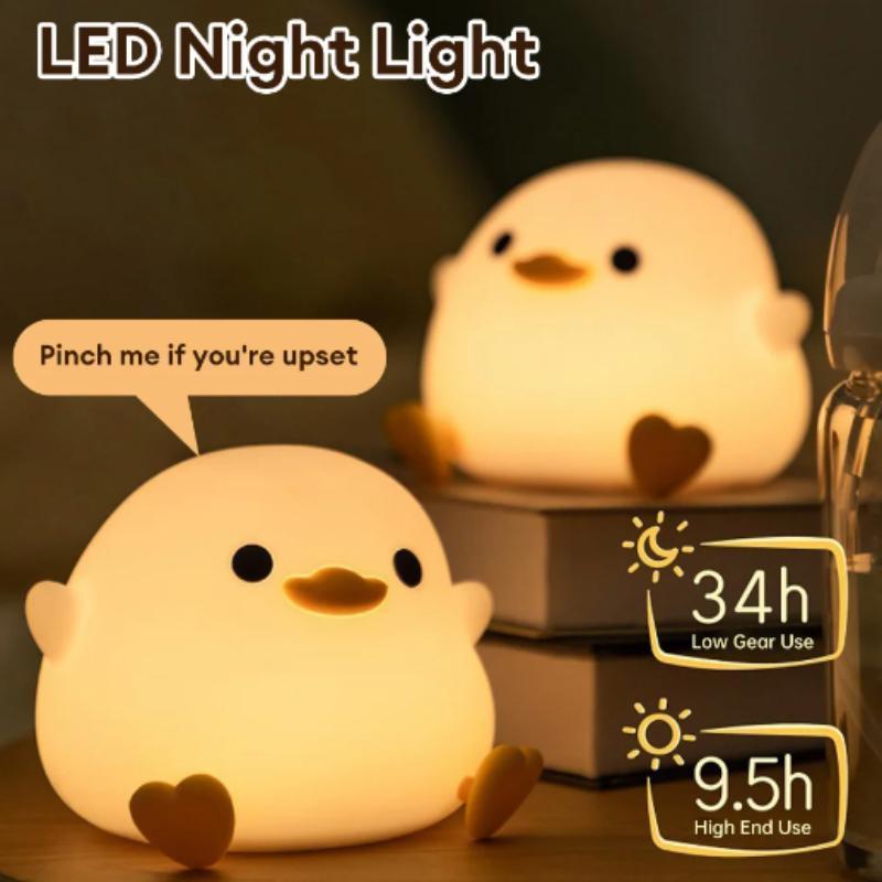 Cute Duck Shaped Design USB Rechargeable Night Light, Creative Cartoon Silicone Night Light, LED Desk Light For Home Bedroom, Living Room Decor