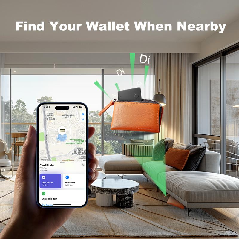 Wallet Tracker Card, Wireless Charging Wallet Finder. Works with Apple Find My (iOS Only), Item Tracker for Wallet, Luggage Tags, Phone, Passports and More, Waterproof