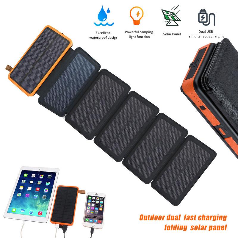 46800mAh 6 Solar Panel Portable Charger Folding Solar Power Bank For Cell Phone, Portable Charger External Battery & Flashlight