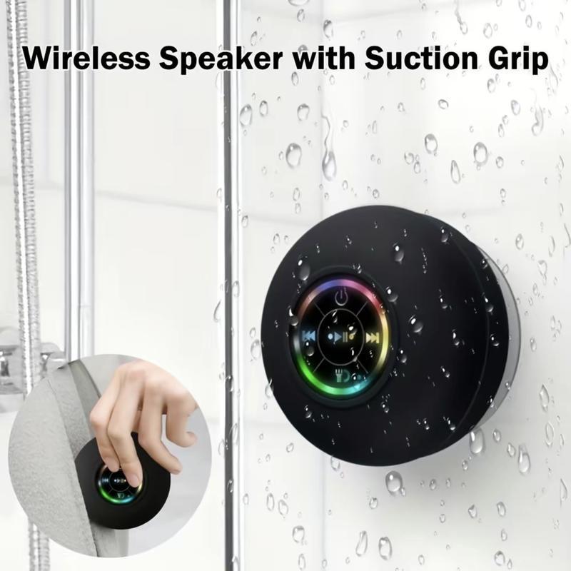 Mini Bluetooth Shower Speaker with LED light, Portable IPX4 Waterproof, Hands-Free Speakerphone. Rechargeable Using Micro USB, Wireless Stereo for Beach, Shower & Home,Christmas gift. rechargeable speaker shower speaker 0-compatible speaker