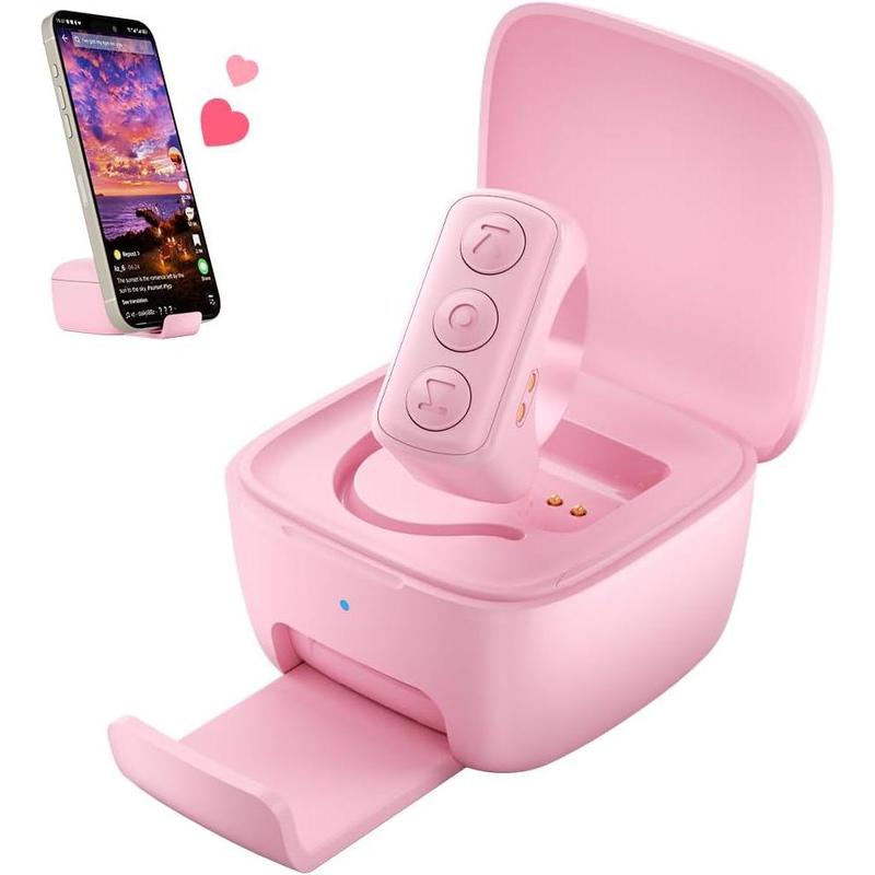 Remote Scrolling Ring for TikTok, 2-in-1 TIK Tok Scroller Ring with Phone Holder, Wireless Page Turner for iPad iPhone Ebook Reading, Photo Taking Video Recording Remote for iOS Android Devices Pink