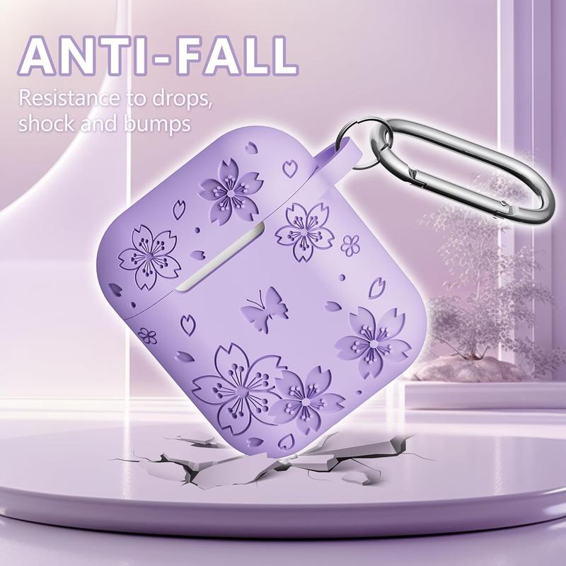 Compatible with Airpod Case - Butterfly  Engraved Design for Airpods Case 2nd 1st Generation -  Case for Airpods 2nd Generation Case with Cleaner Kit & Keychain (Purple)