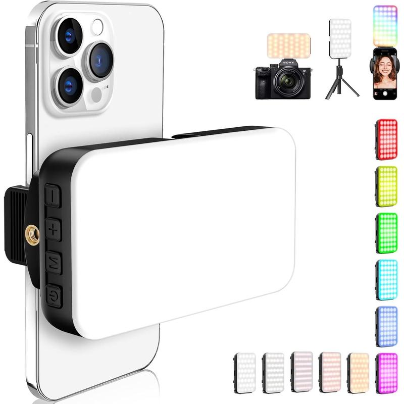 WERWR Phone Light, Selfie Light for iPhone, High Power Rechargeable RGB Light for Video Recording, Upgraded Adjustable Multi Mode Retractable Clip Portable Light,, Makeup, Content Creator Light