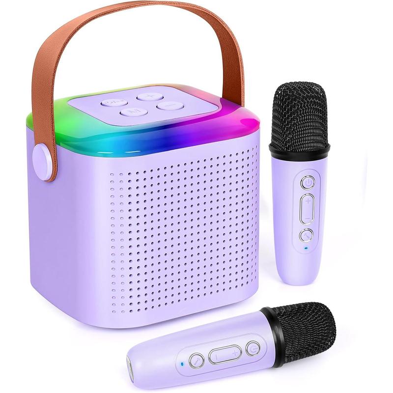 Mini  Karaoke Machine, Portable  Karaoke Speaker with 2  Microphones & LED Lights Gifts Toys for Girls Boys Ages 4 5 6 7 8 9 10 11+ Home Birthday Party (2  Microphones)