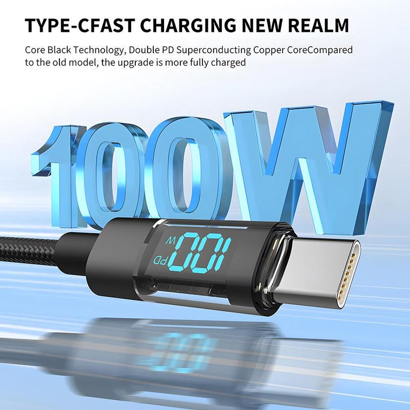 100W Type-C to Type-C Digital Display Fast Charging Data Cable, Nylon Braided Cable, Mobile Phone Accessories for iPhone 15 Pro Max Samsung S22 S21 Ultra