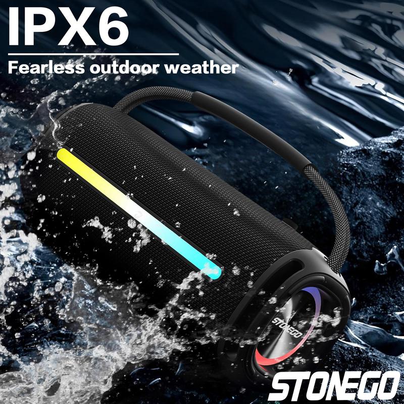 STONEGO Portable Wireless Speaker, Rechargeable 3000mAh Waterproof Wireless Speaker with FM Mode, Stereo Sound Speaker for Home, Travel, Camping