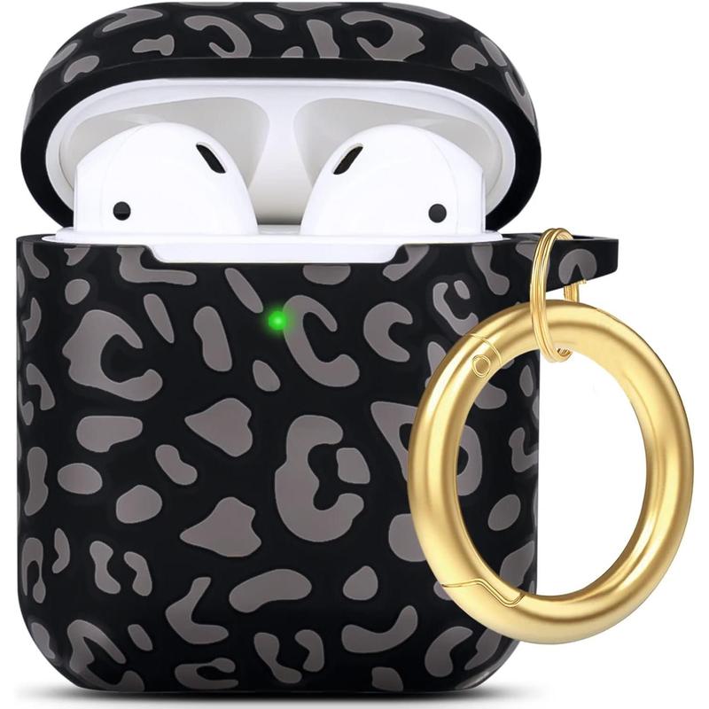 Silicone Case for Airpods,Soft Case Cover Flexible for Airpods 2nd 1st Generation Floral Print Cover for Women Girls with Keychain - Gray Leopard Cheetah