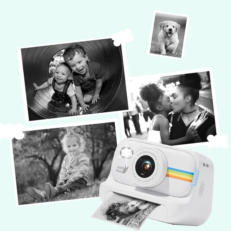 Instant Print Camera for Kids, Christmas Birthday Gifts for 4 5 6 7 8 9 10 11 12 Girls Boys, Digital HD Video Camera for Toddler, Creative Gifts for Girls 4-12 Age with 8GB SD Card-White  kid camera Button Memory toy