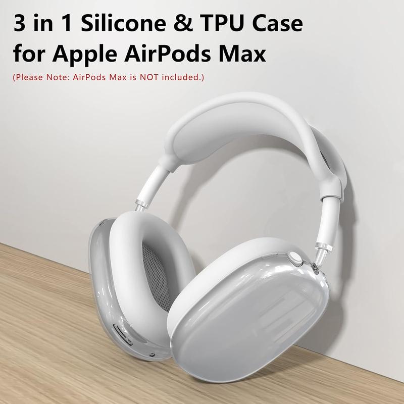 Case Cover for AirPods Max Headphones, Clear Soft TPU Ear Cups Cover Ear Pad Case Cover Headband Cover for AirPods Max (2024 2020),Transparent Accessories for  AirPods Max (USB-C), White