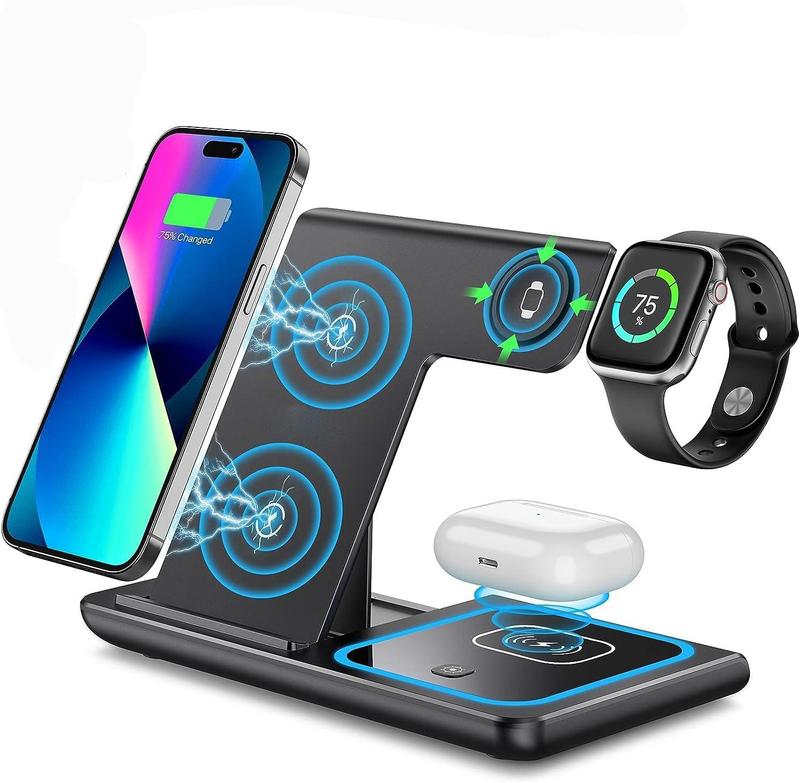 WHATOOK Wireless Charger, 3 in 1 Wireless Charging Station, Fast Wireless Charger Stand for iPhone 15 14 13 12 11 Pro Max XR XS 8 Plus, for Apple Watch 8 7 6 5 4 3 2 SE,for AirPods Pro 3 2