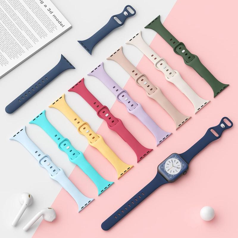 Fast Shipping- Sport Slim Silicone Bands Compatible for Apple Watch Band 38mm 42mm 40mm 44mm 41mm 45mm 49mm, Thin Soft Narrow Replacement Strap Wristband for iWatch Series 9 8 7 SE 6 5 4 3 2 1 Ultra Women Men Accessories Wearable Durable