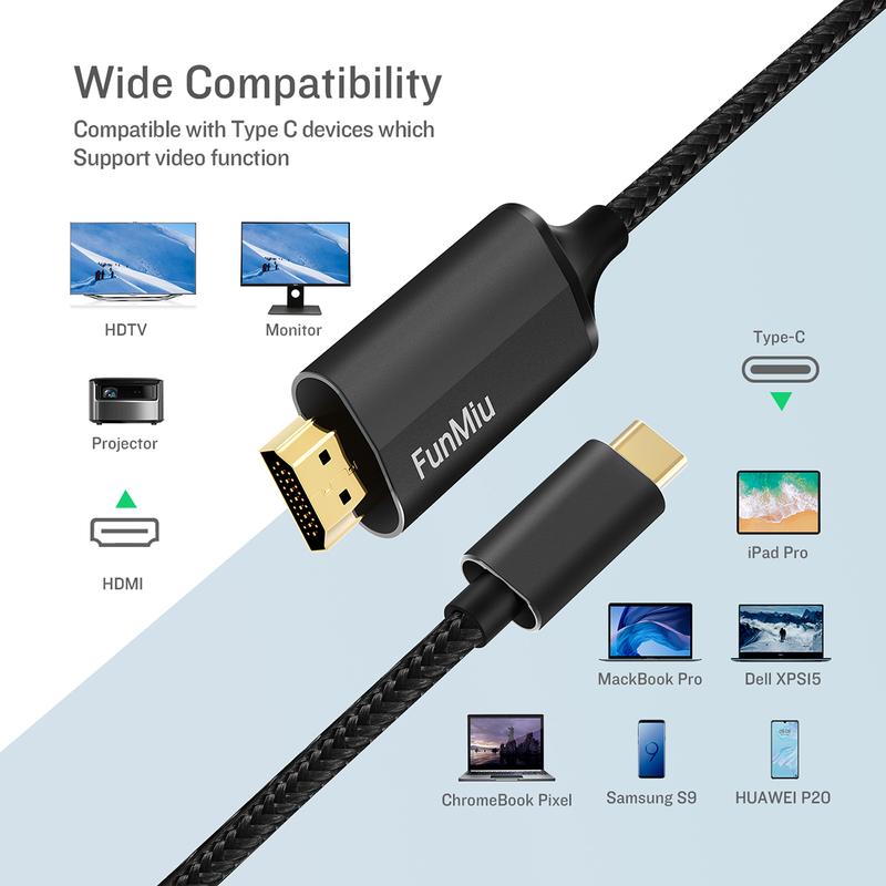 USB C to HDMI Cable,4K High-Speed, Compatible with iPhone 16, iPad Pro,S21, XPS 17 & More – Thunderbolt 3 4 Support,3 6ft for Home Office & Streaming