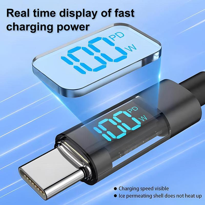 100W Type-C to Type-C Digital Display Fast Charging Data Cable, Nylon Braided Cable, Mobile Phone Accessories for iPhone 15 Pro Max Samsung S22 S21 Ultra