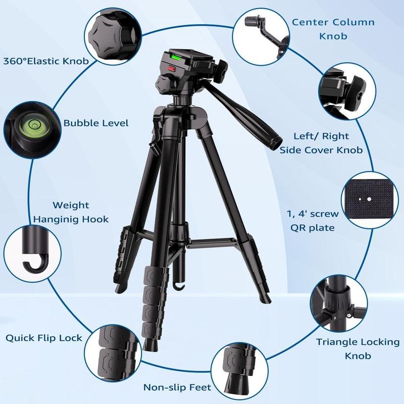 Professional Camera Tripod, Camera Tripod with Phone Holder, Portable Tripod for Photography & Video Recording, Camera Accessories