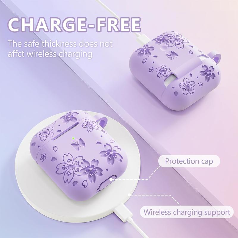 Compatible with Airpod Case - Butterfly  Engraved Design for Airpods Case 2nd 1st Generation -  Case for Airpods 2nd Generation Case with Cleaner Kit & Keychain (Purple)