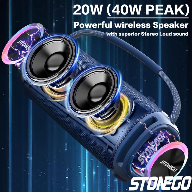 STONEGO Portable Wireless Speaker, Rechargeable 3000mAh Waterproof Wireless Speaker with FM Mode, Stereo Sound Speaker for Home, Travel, Camping