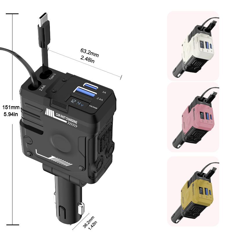 Retractable Car Charger with 100W, 4 in 1 Cool Mech Style Car Fast Charger for iPhone and Type C, Retractable Cables (31.5 inch) and 2 Charging Ports, Compatible with iPhone 15 14 13 12 Pro Max XR,iPad,Samsung,Pixel(Gift Magnetic Stands)