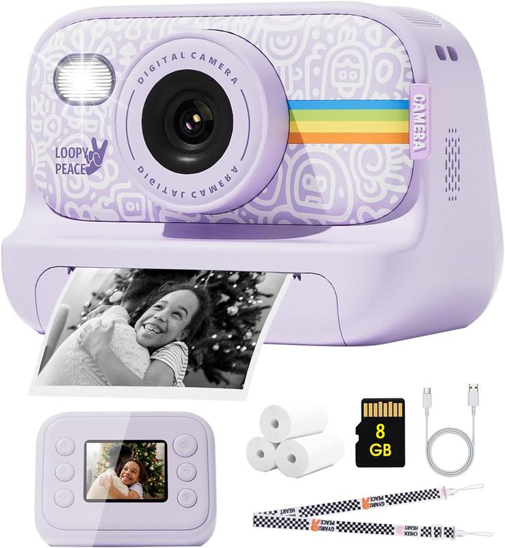 Instant Print Camera for Kids, Christmas Birthday Gifts for 4 5 6 7 8 9 10 11 12 Girls Boys, Digital HD Video Camera for Toddler, Creative Gifts for Girls 4-12 Age with 8GB SD Card-White  kid camera Button Memory toy