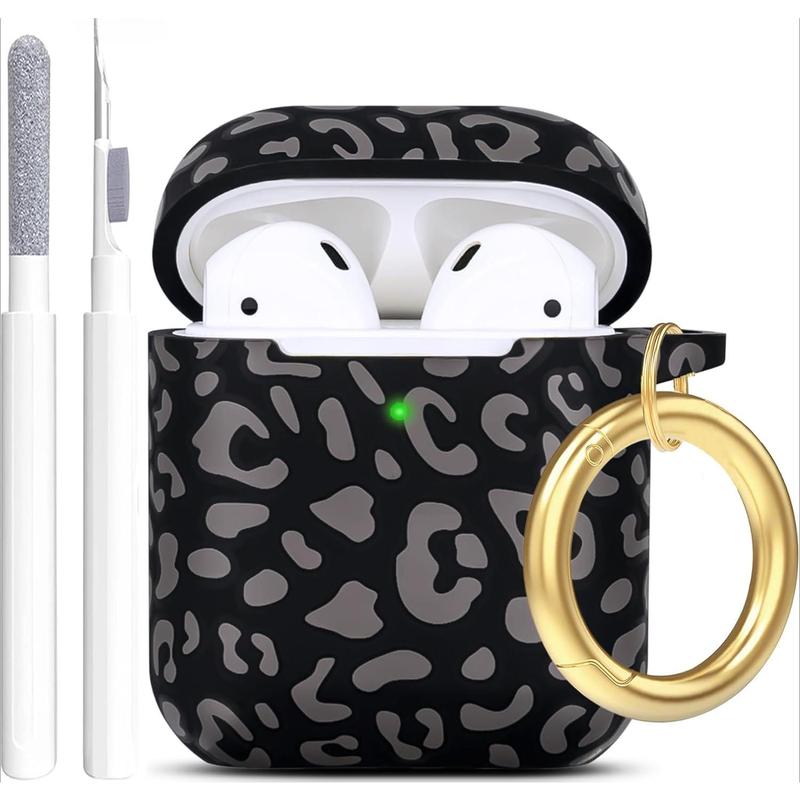 Silicone Case for Airpods,Soft Case Cover Flexible for Airpods 2nd 1st Generation Floral Print Cover for Women Girls with Keychain - Gray Leopard Cheetah