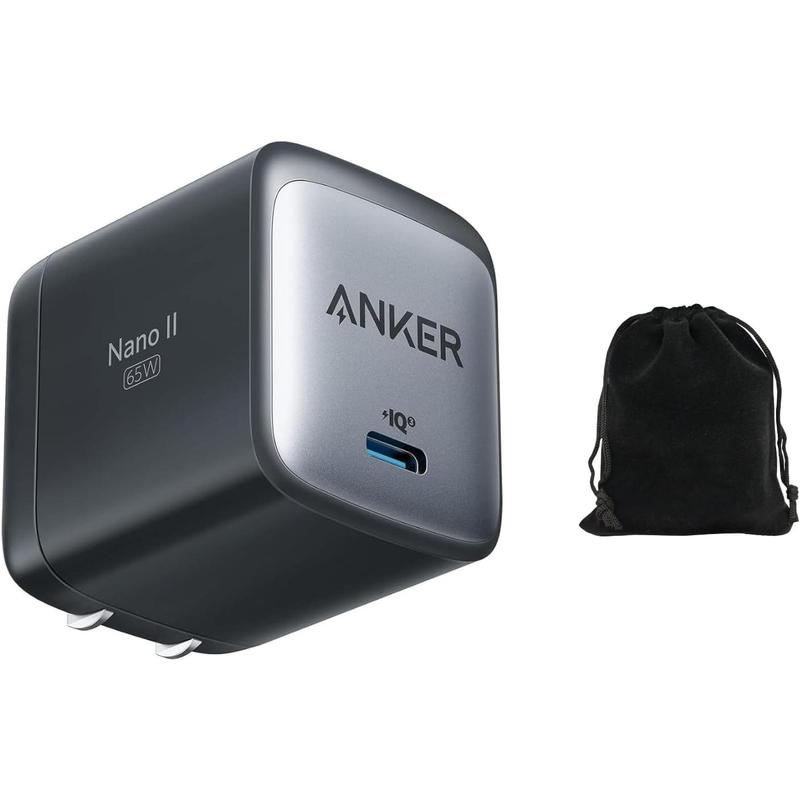 Anker Nano II 65W USB-C Charger, GaN II Fast Charging, Compact Power Adapter for MacBook, iPhone 13 14 15, Samsung Galaxy, iPad Pro, AirPods, USB-C Laptops, and More, Include Travel Pouch