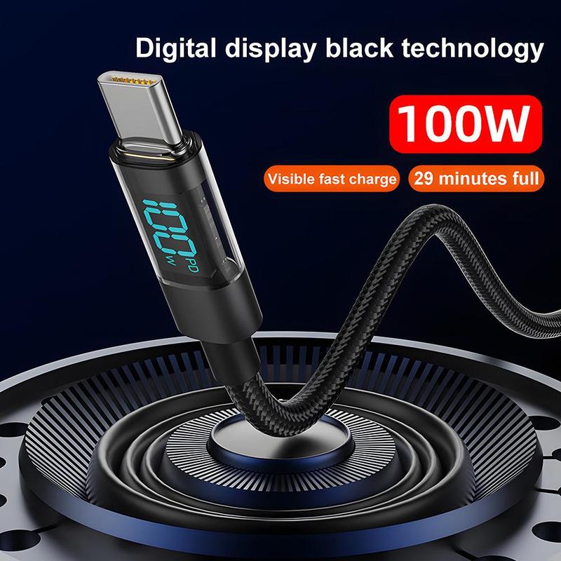 100W Type-C to Type-C Digital Display Fast Charging Data Cable, Nylon Braided Cable, Mobile Phone Accessories for iPhone 15 Pro Max Samsung S22 S21 Ultra