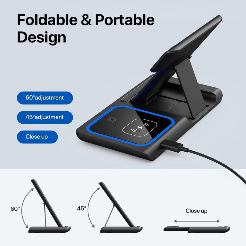 WHATOOK Wireless Charger, 3 in 1 Wireless Charging Station, Fast Wireless Charger Stand for iPhone 15 14 13 12 11 Pro Max XR XS 8 Plus, for Apple Watch 8 7 6 5 4 3 2 SE,for AirPods Pro 3 2