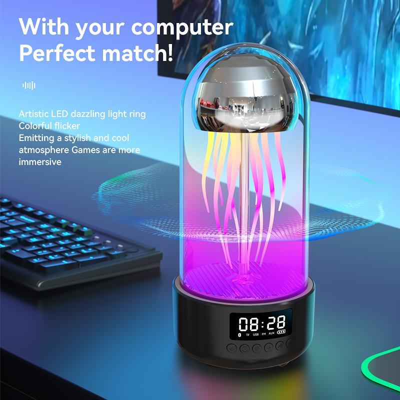 Portable Wireless Speaker, USB Rechargeable Speaker with LED Light, Creative Colorful Light Speaker with Digital Display for Home Office