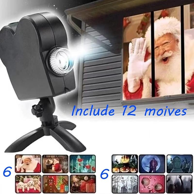 Christmas Window Projector,Halloween Led Holographic Projection Lamp,12 Movies,Used for Christmas Halloween Outdoor Garden Decoration Family Outdoor Party MKING