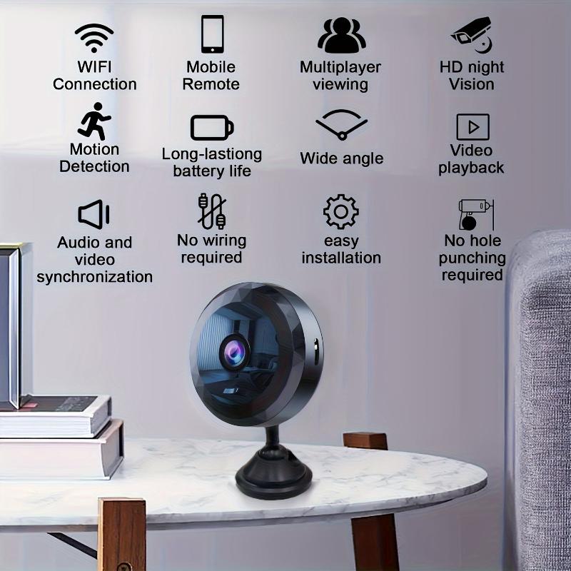 Mini WiFi Security Camera - Rechargeable Lithium Battery, Portable, Motion Detection, Night Vision, App-Controlled, Easy to Mount, Non-Waterproof, with Wi-Fi Function for Home and Office Surveillance