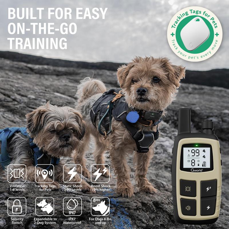 GWORLD-Dog  Collar GPS  for Dogs (Only iOS)  Training Collar with Remote Waterproof, for All Breeds behavior aid training mode Tracker Air Tag Button Security