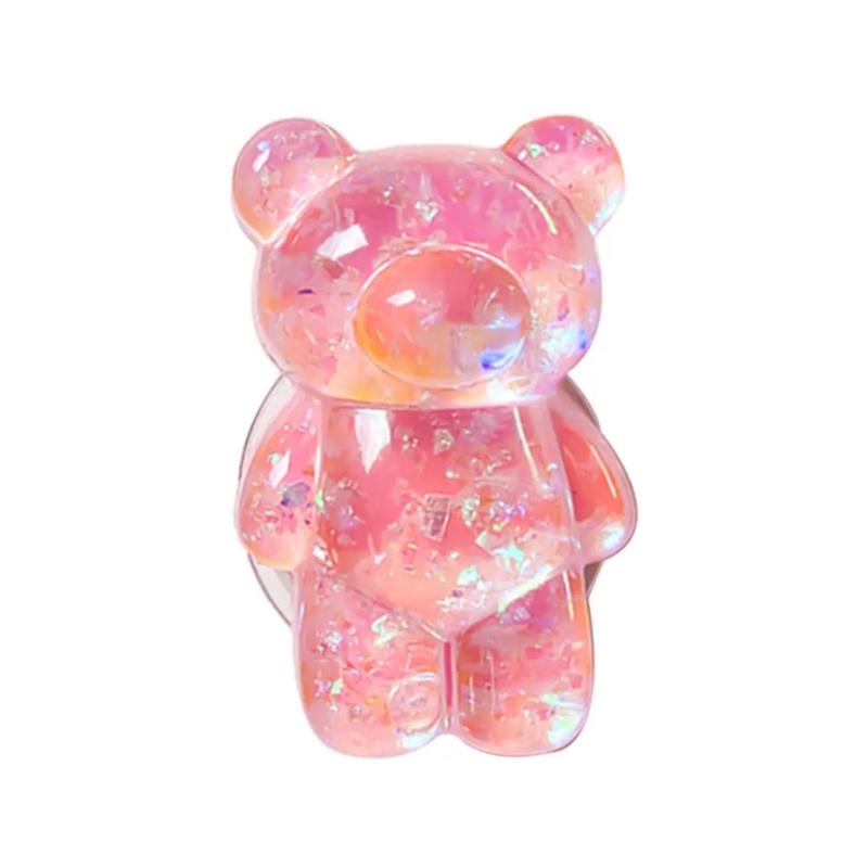 3D Cute Laser Bear Cell Phone Holder Grip Tok Bracket Cellphone Support Griptok Desktop Phone Finger Stand Folding Mobile Holder Smartphone Accessories