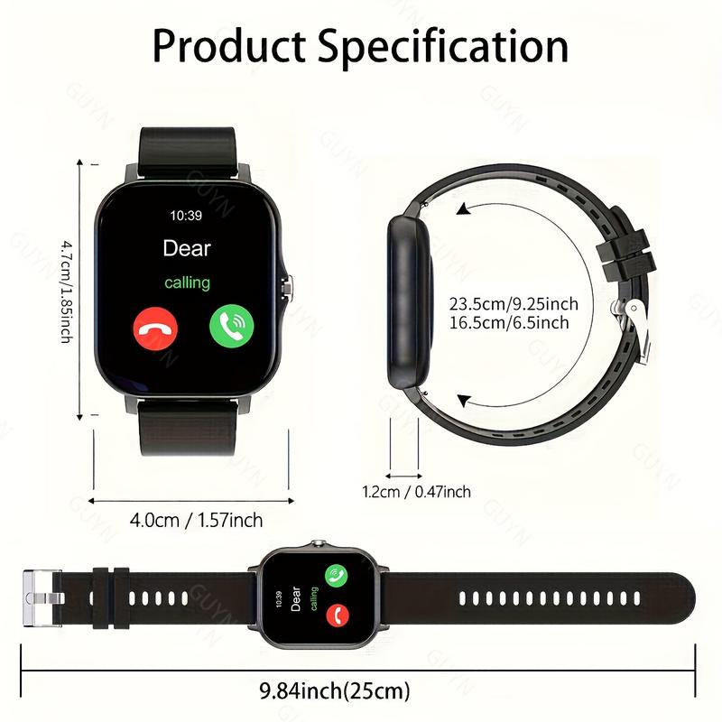 Smart Watch with Wireless Call Function, USB Charging, Working Voltage ≤ 36V, Rechargeable Lithium Polymer Battery, Multiple Sport Mode, Remind of Long-Time Sitting, Weather Forecast, Message Notification, Ultra-Thin Frameless Design, compatible with Andr