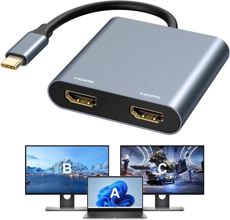 USB C to Dual HDMI Adapter 4K@60hz, Type C to HDMI Splitter for 2 Monitors, (Thunderbolt 3 4) USB C to Dual HDMI Hub Extend Display for MacBook Air Pro,  XPS,  and More