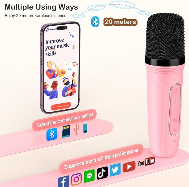 Karaoke Machine for Kids & Adults, Mini Portable Bluetooth Speaker with Microphones, Home Party Karaoke Speaker Support SD Card USB, Gift for Brithday, and Toys for Girls Boys 2 Audio Device Smartphone