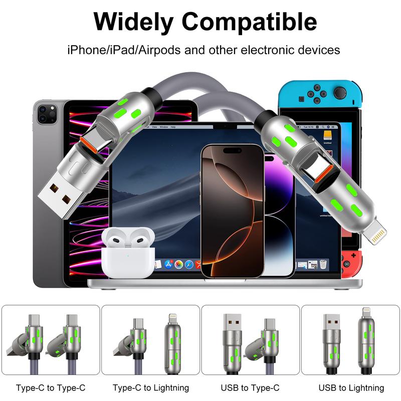 240w 4-in-1 USB C Data Cable 6.6FT length, Multi Charger Cable with Breathing Light, PD 5A Multi Fast Charging & Data Sync Silicone Compatible for iPhone Samsung Laptop Multi Device Charging Smartphone Cellphone Electronic