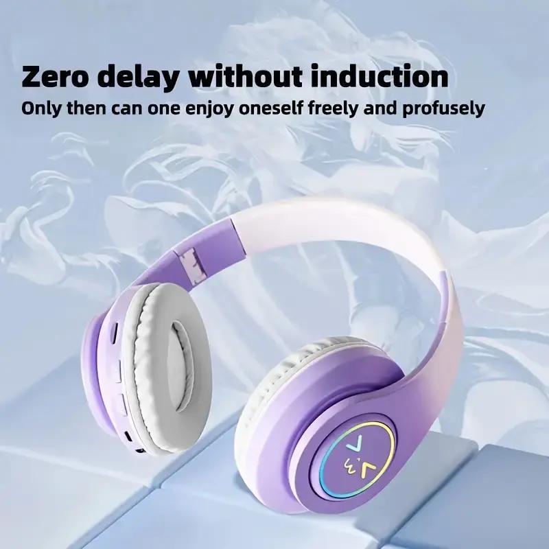 Wireless Over-ear Headphone, Noise Cancelling Headphone with LED Light, Stereo Sound Bluetooth-compatible Headset for Gaming, Sports, Office, Travel