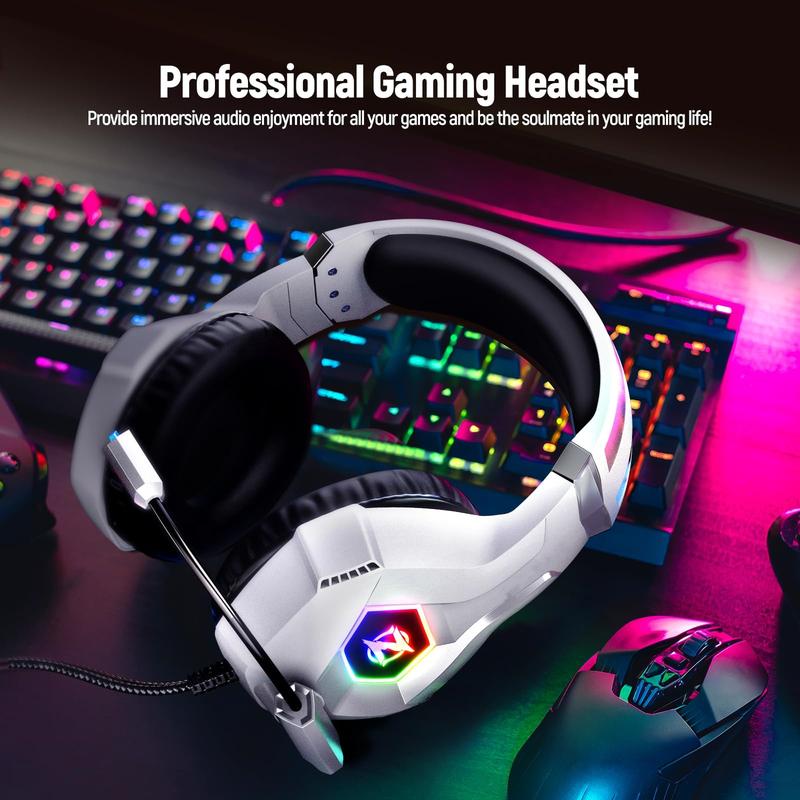 Gaming Headset for PC, Ps4, Ps5, Xbox Headset with 7.1 Surround Sound, Gaming Headphones with Noise Cancelling Mic RGB Light Over Ear Headphones for Xbox Series X S, Switch