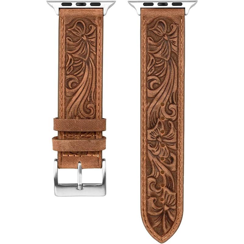 for Apple Watch Band Leather 40mm 38mm 44mm 42mm, Retro Pattern Leather Classical Replacement Smart Watch Band for iWatch Men Women Series SE 6 5 4 3 2 1