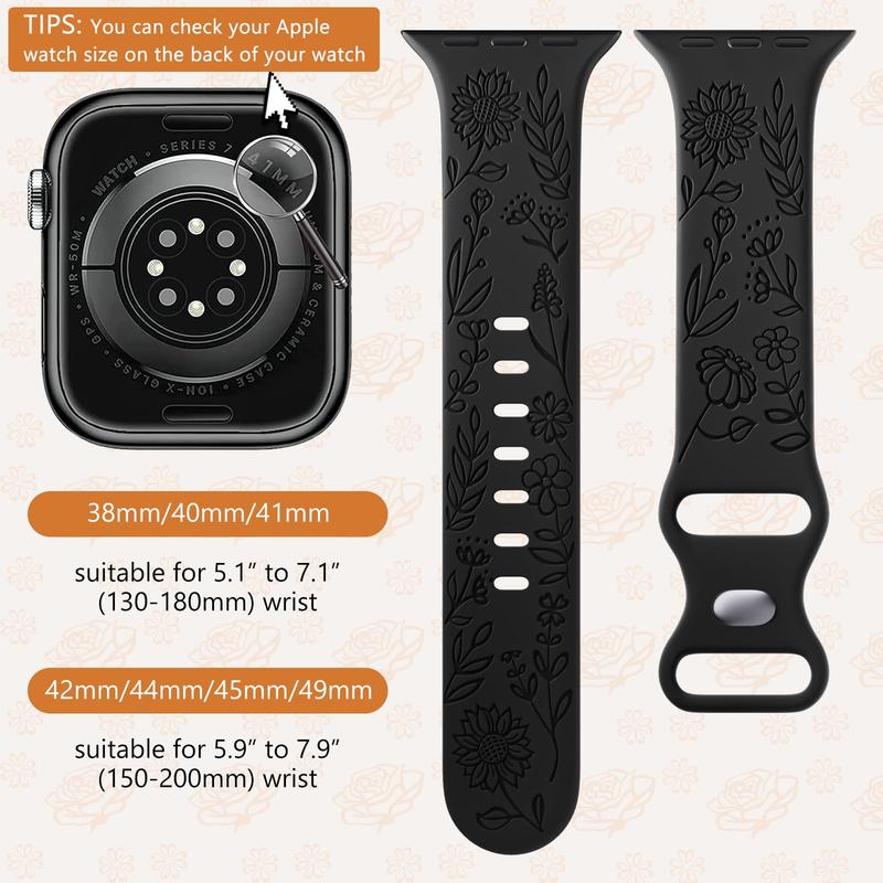 Flower Pattern Silicone Sport Watch Band Kit (Only Band), Stylish Smart Watch Replacement Watchband Compatible With iWatch Series 38mm 40mm 41mm 42mm 44mm 45mm 49mm