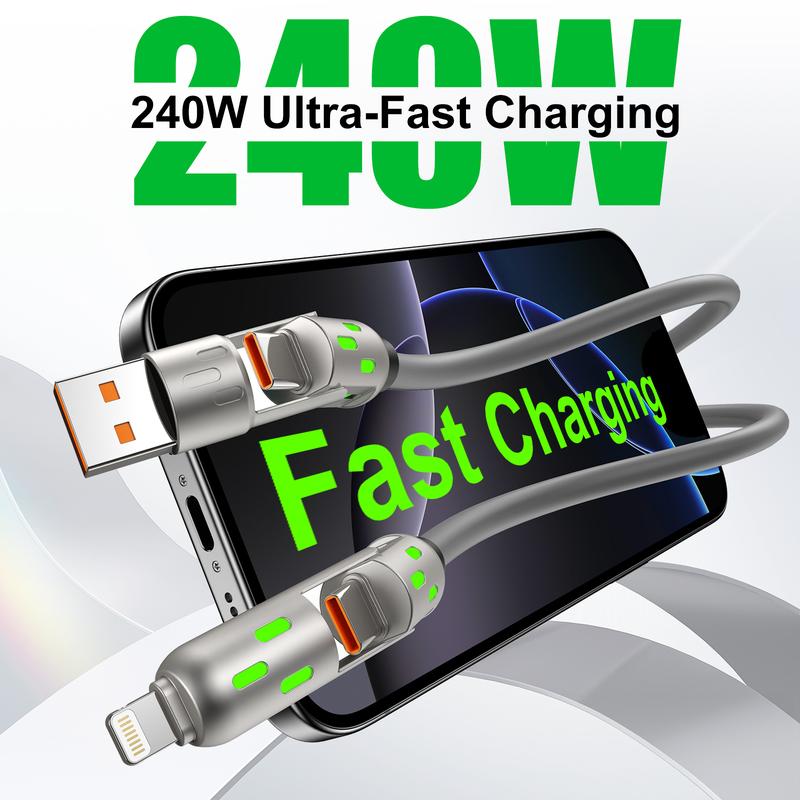 240w 4-in-1 USB C Data Cable 6.6FT length, Multi Charger Cable with Breathing Light, PD 5A Multi Fast Charging & Data Sync Silicone Compatible for iPhone Samsung Laptop Multi Device Charging Smartphone Cellphone Electronic