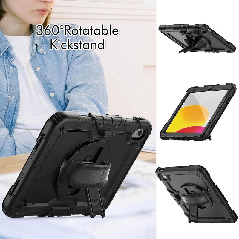 Shockproof Tablet Case with Screen Film & Pen Holder, 1 Count Rotatable Tablet Protective Cover, Tablet Accessories Compatible with iPad 10th Generation