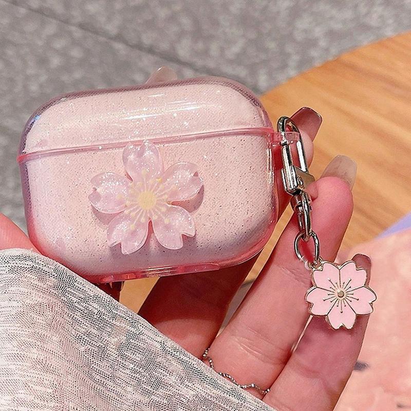 Suitable for AirPods pro1 2 3 4 glitter cherry blossom headphone protective case