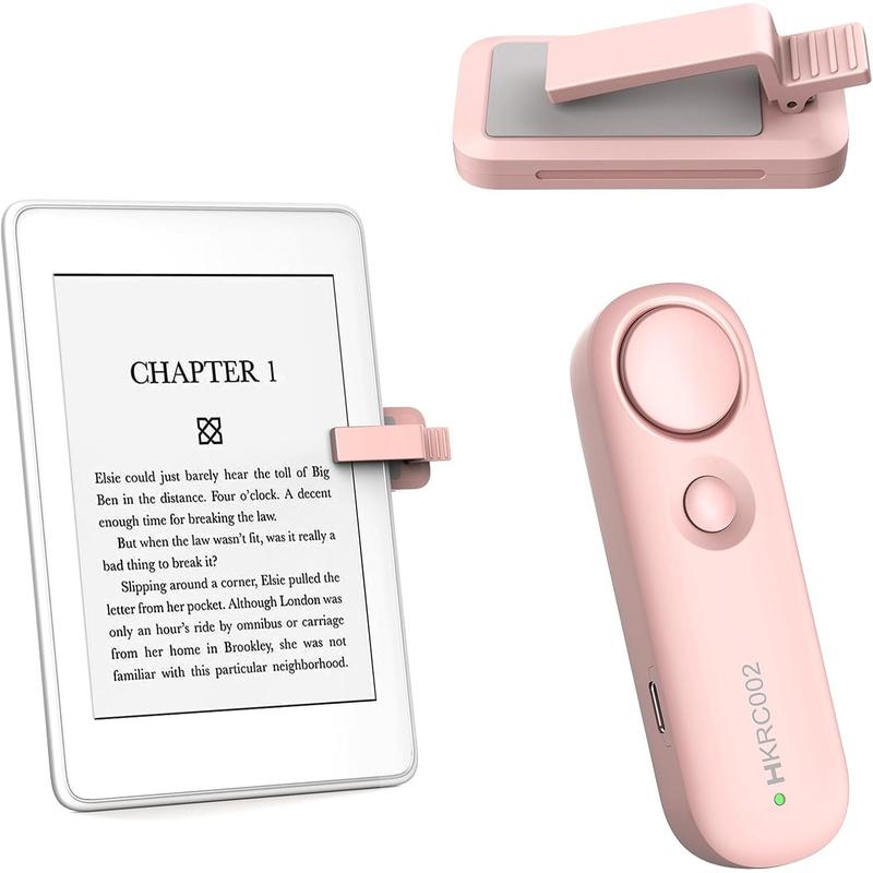 RF Remote Control Page Turner for Kindle iPad  Android-Phone Tablets Reading eBook Novels Comics, Camera Remote Shutter Selfie Controller, Built-in Flashlight, Pink