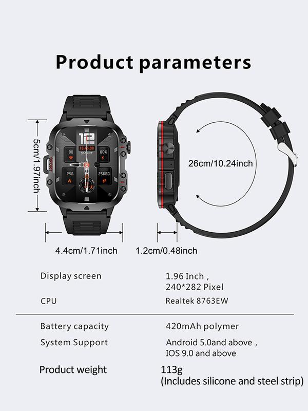 Men's Sporty Digital Watch, Fashionable Digital Watch with Silicone Stainless Steel Strap Suitable for Huawei Xiaomi, Waterproof Sports Watch for Men