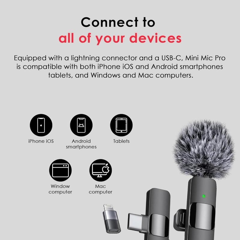 Wireless Microphone for iPhone, iPad, Android, Lavalier Microphone for Video Recording - 2 Pack iPhone Mic Crystal Clear Recording with USB-C for Podcast Microphone, ASMR, TikTok Audio Smartphone glass rose bottle christmas 2024 ornament christmas